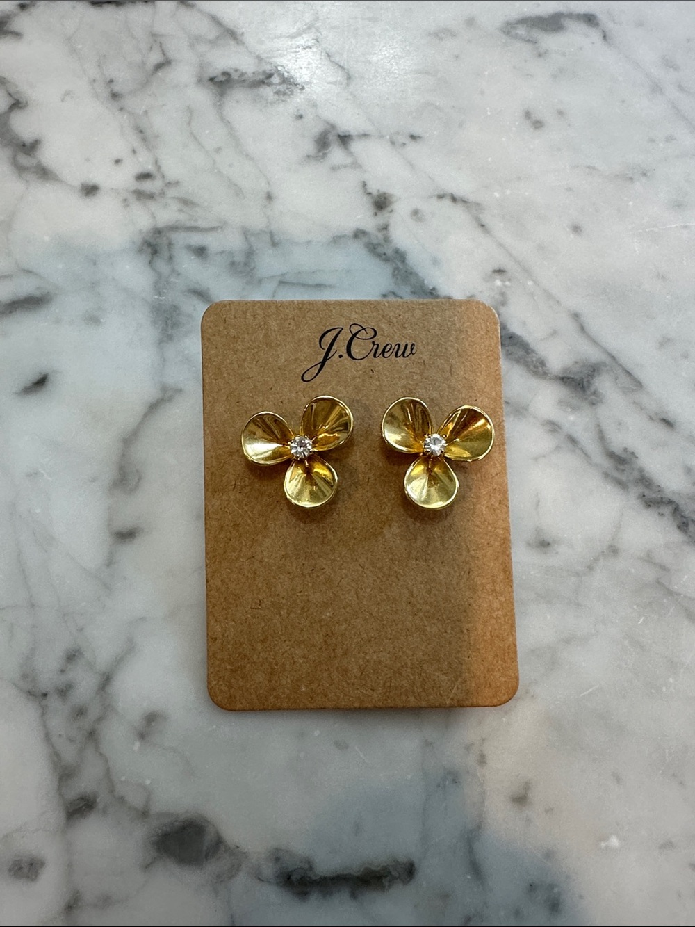 J. Crew Gold Flower Stud Earrings with Crystal Centers